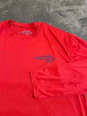Reel Life Performance Fishing Shirt Men’s XL Red Long Sleeve Lure Flag Polyester